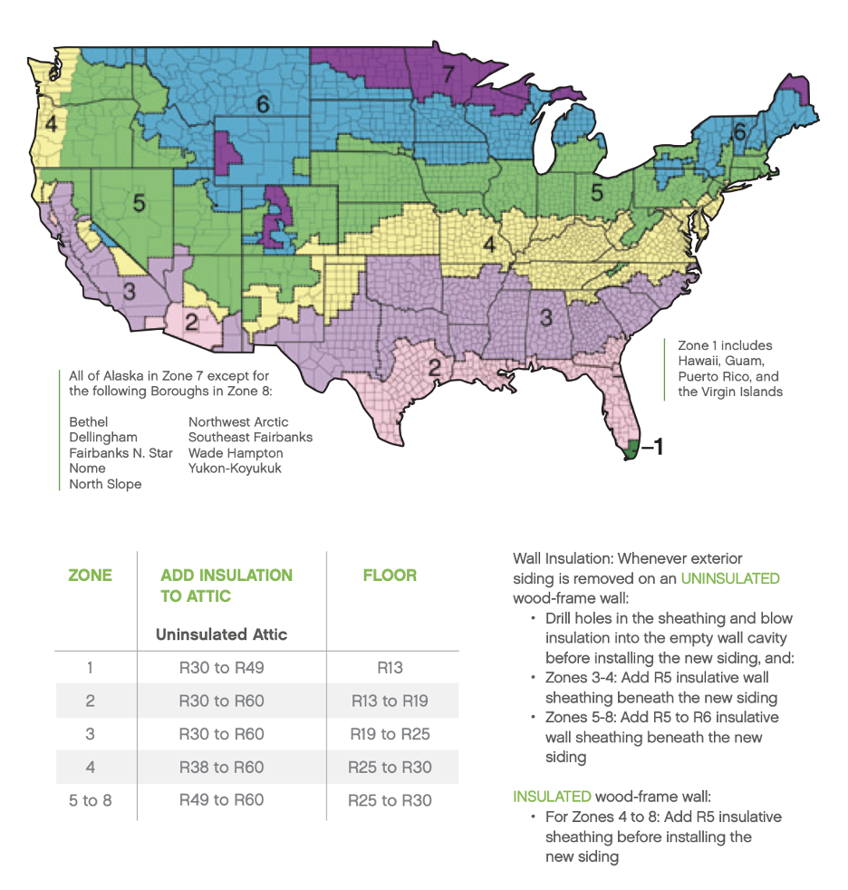 map of US insulation zones
