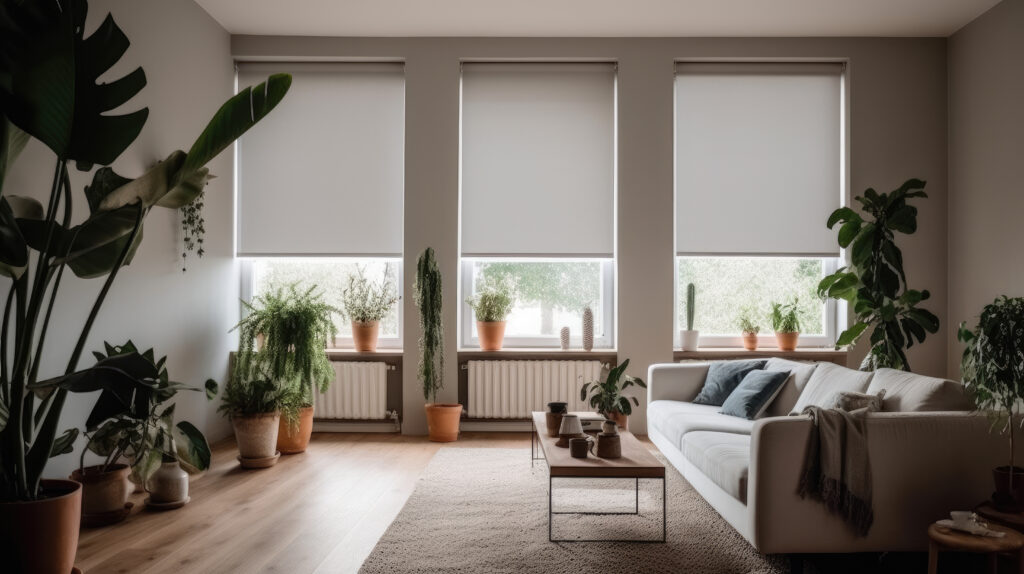 living room with shades drawn